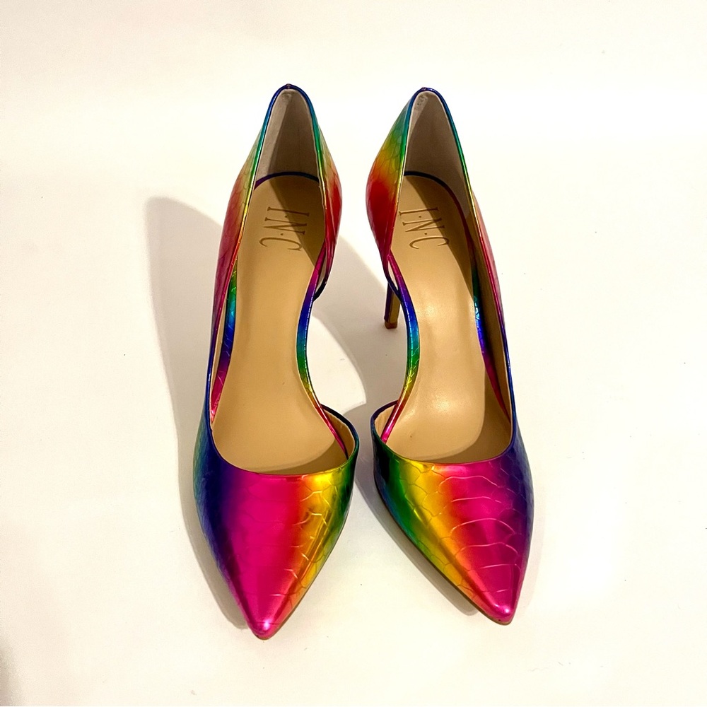 INC International Concepts Rainbow Snakeskin Pattern Vibrant Color Stilletto